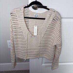 Francesca's Collections Cream Knit V-Neck Sweater